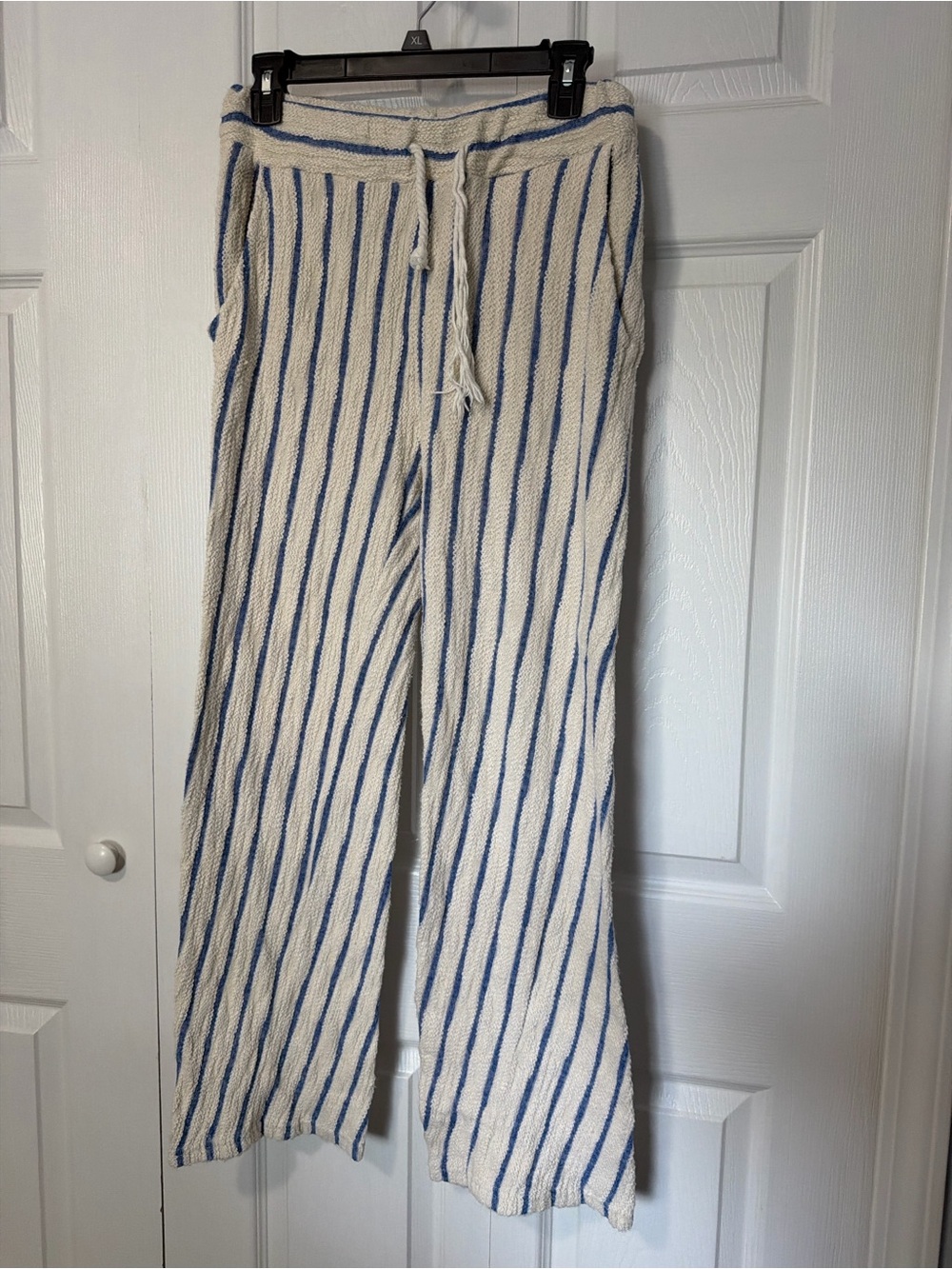 Striped Beach Pants Size Medium Blue White Drawstring